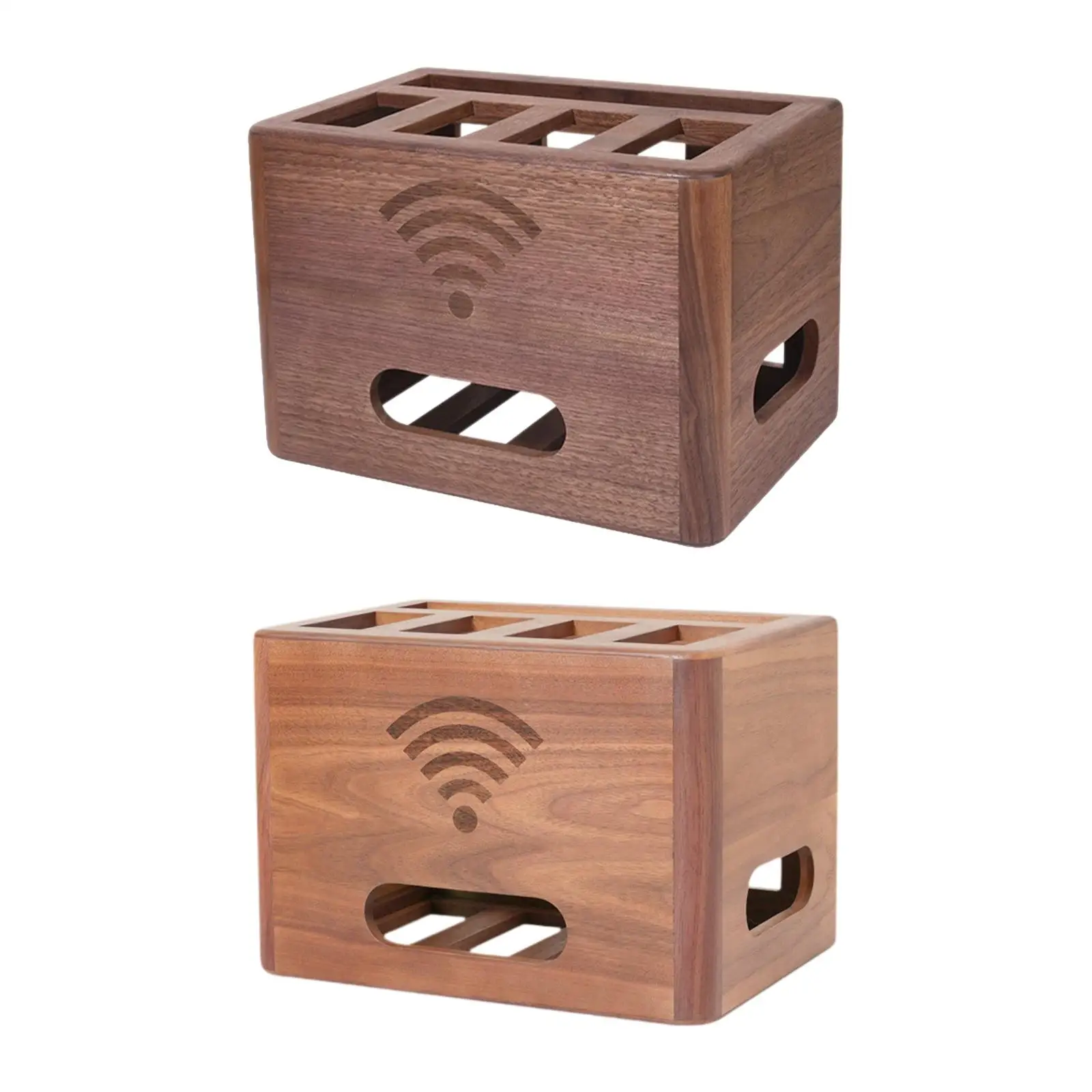 Cable Management Box Wood Portable Desk Cord Organizer Power Strip Box Hider for Router Phone TV Wires Home Office Power Outlets