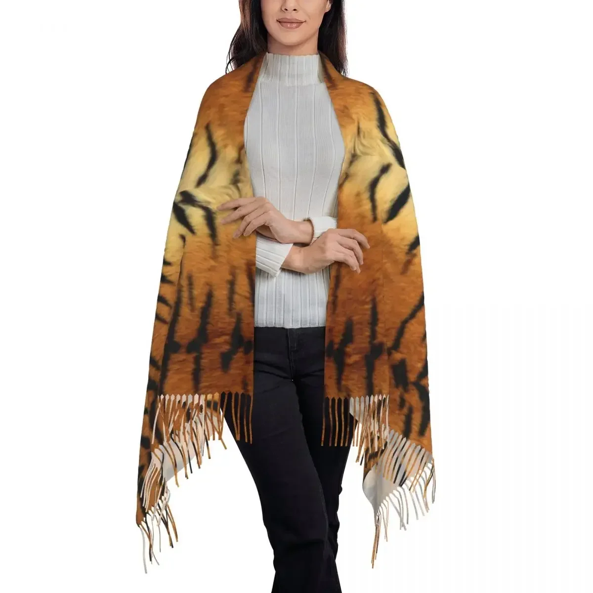 Tiger Skin Print Scarf with Tassel Modern Animal Warm Shawl Wrap Women New Design Large Scarves Winter Popular Bufanda Mujer