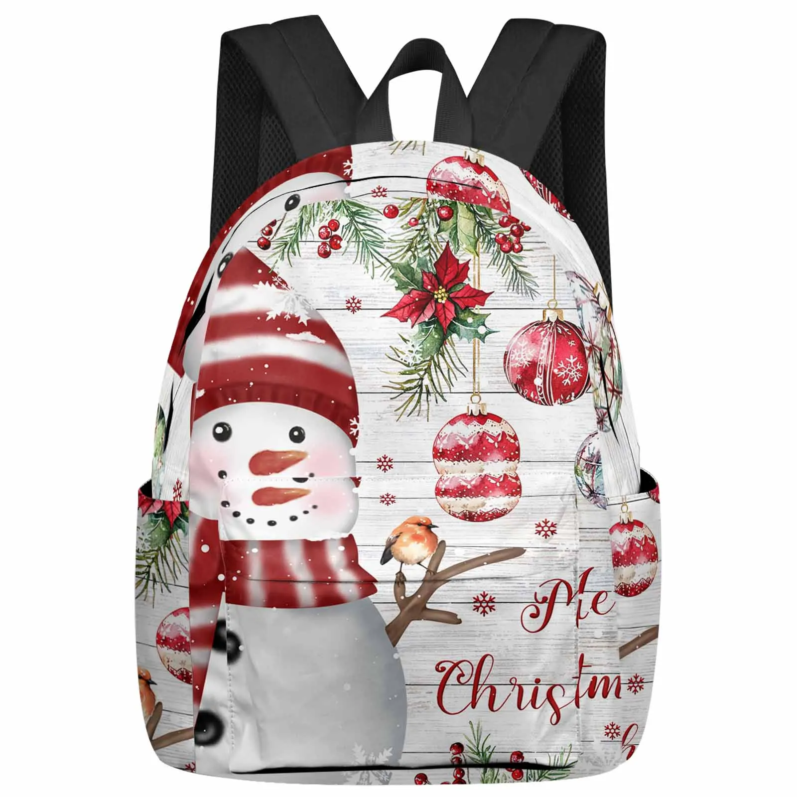 

Berry Cedar Leaf Christmas Ball Snowflake Snowman Large Capacity Backpack Men Laptop Bags High School Teen College Girl Student