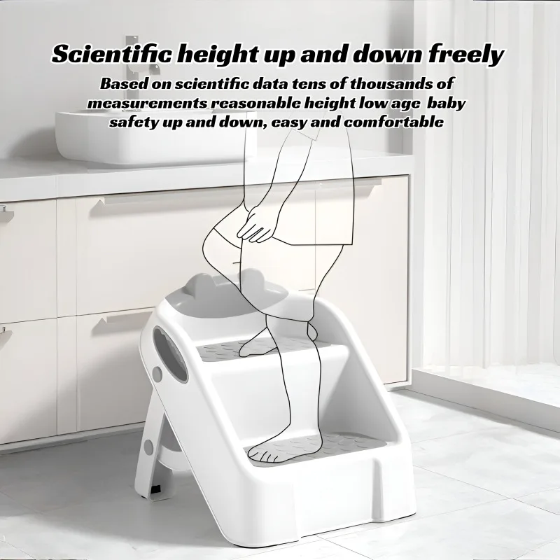 Non-Slip Korean Style Step Stool Kids Bathroom Sink and Toilet Ladder, Baby Wash Basin Footstool Durable Safety Grip Platform