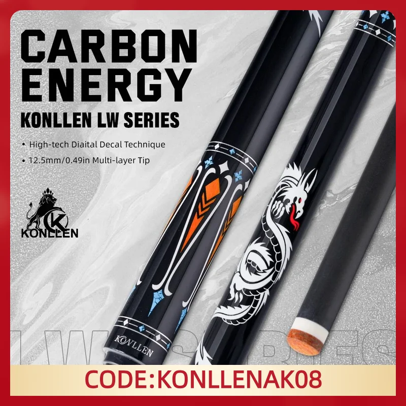

KONLLEN 10YF Pool Cue with 12.5mm Tip Carbon Fiber Shaft billar Professional pool cues for Billiard Cue