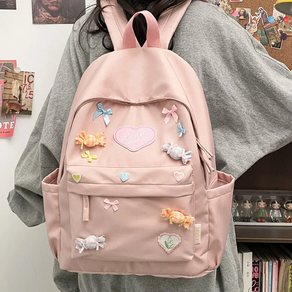 Bowknot Students School Backpack Candy Japanese Style Women Shoulder Bag Multi Pocket Large Capacity Commuting Backpack