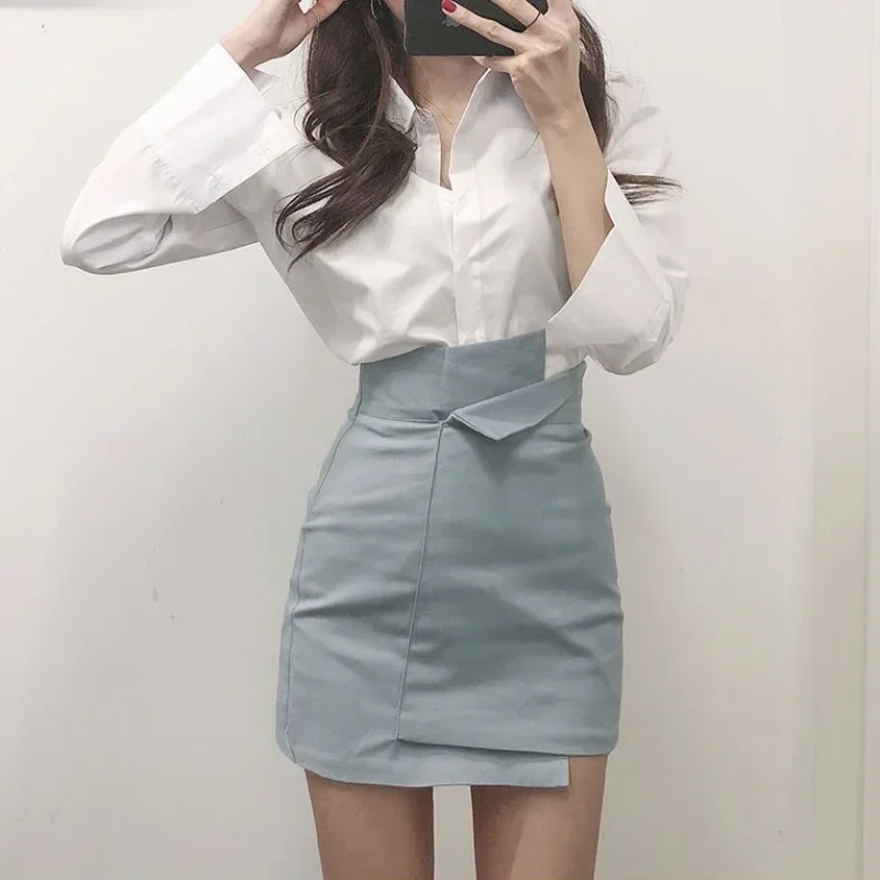 Skirts for Woman Suit with Women's Skirt Blue Clothes Patchwork Office Tight Wrap High Waist Formal Stylish Modest Trend Casual