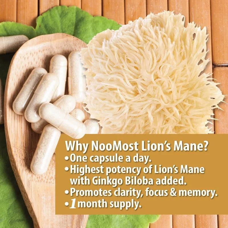 Organic Lion Mane Capsules 5400mg, Ginkgo Biloba Leaves 120mg for Cognitive Function, Psychological Clarity, , and Memory