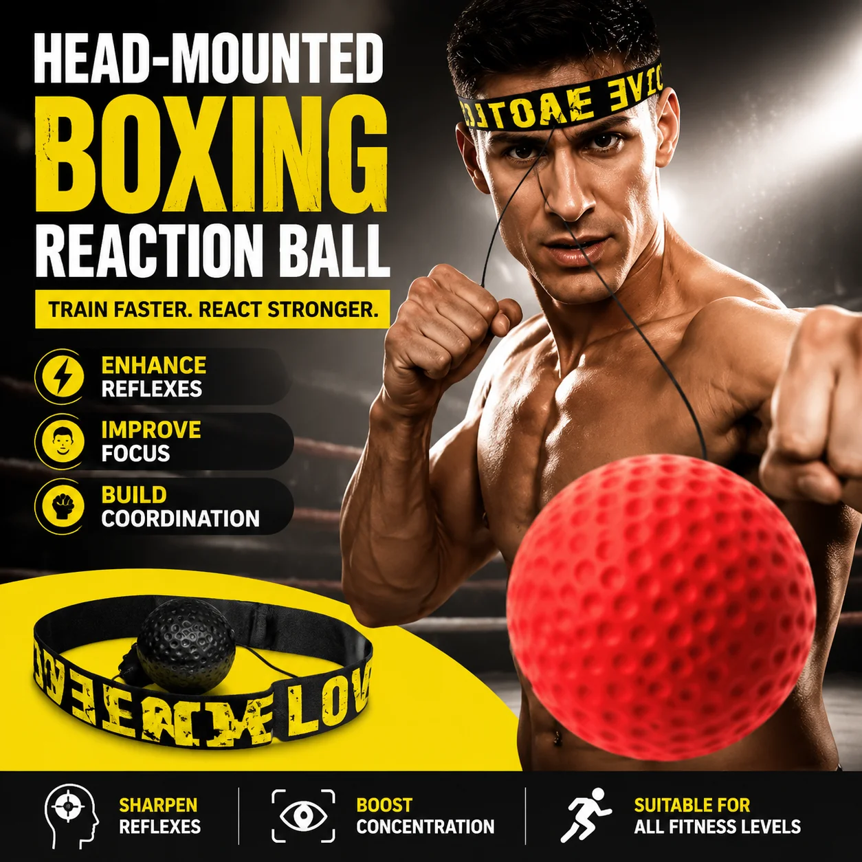Balle de réaction de boxe à fixer sur la tête, entraînement de combat pour adultes et enfants, balle de vitesse, balle de libération, balle élastique, divertissement à domicile