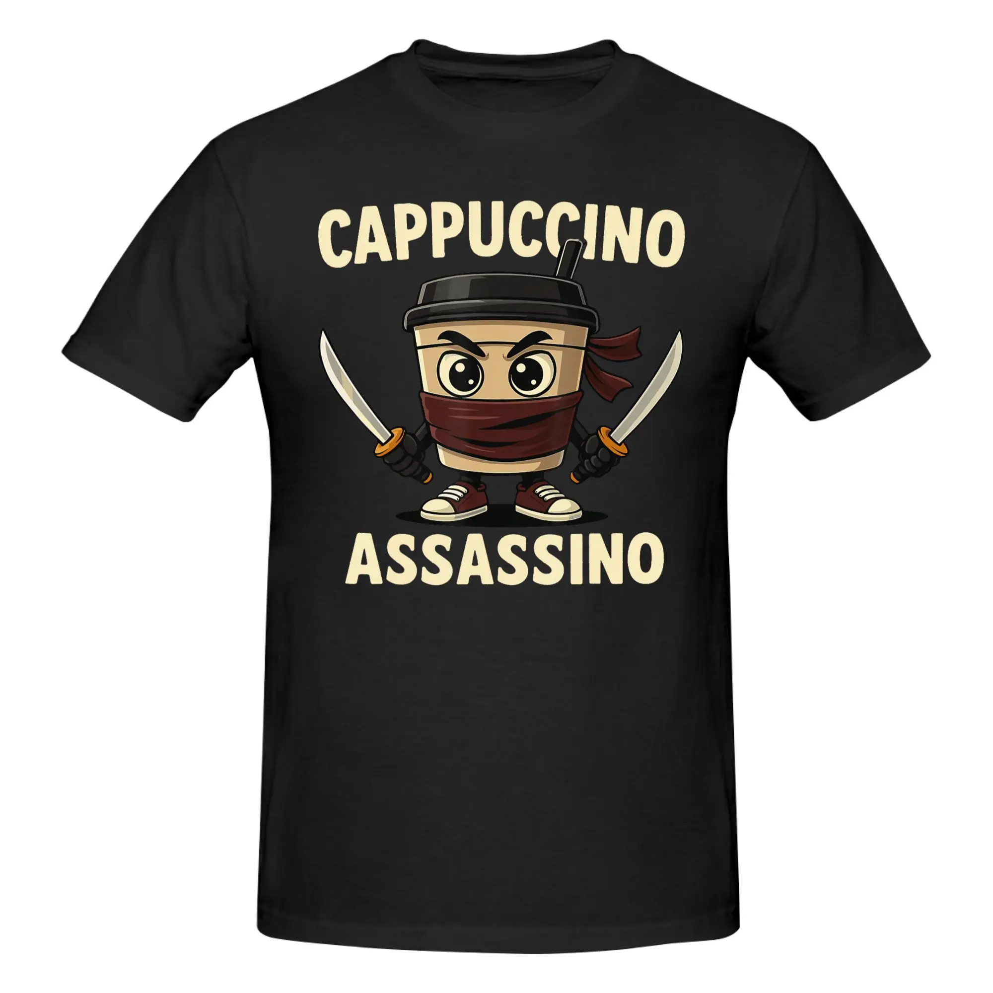1 Piece Italian Brainrot Funny Graphic 100% Cotton T-Shirt Cappuccino Assassino Meme Tees Tops For Men
