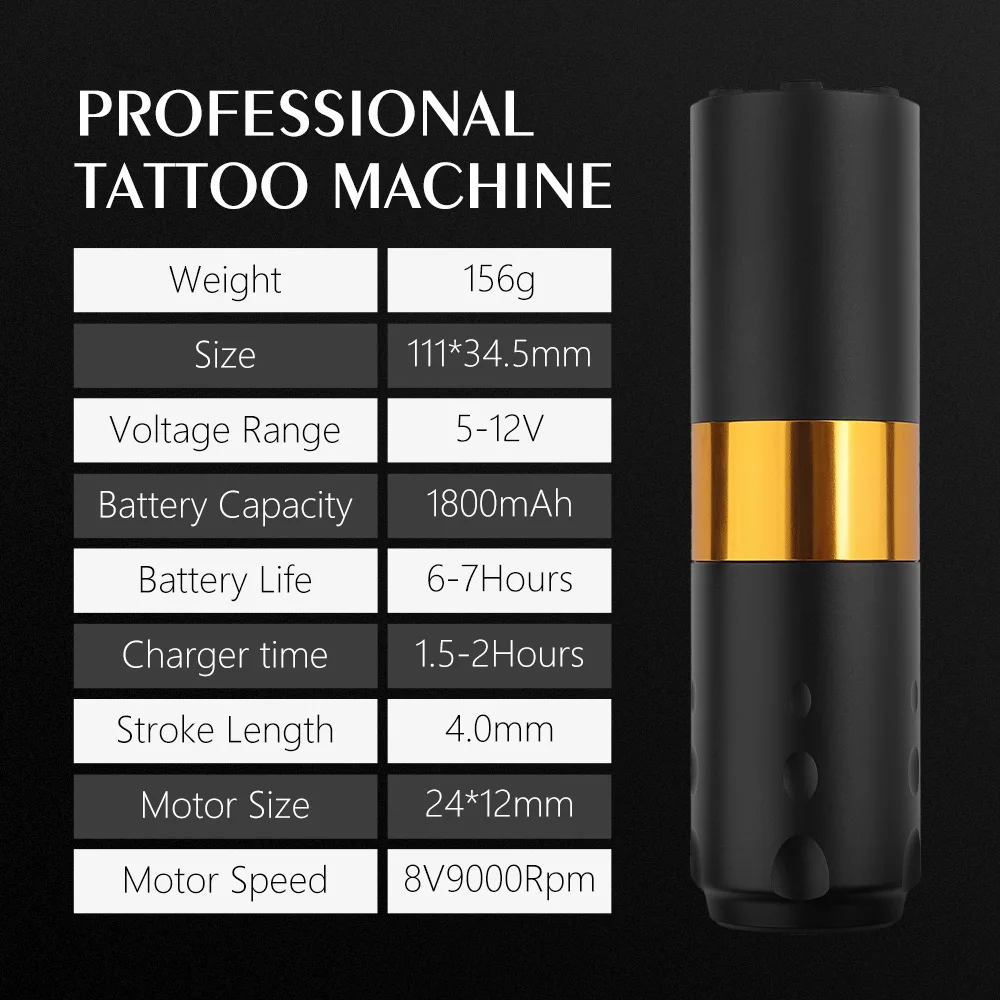 Kiss of Dragon- Wireless Tattoo Machine Powerful Motor Pen 1800mAh Cordless Power Supply Gun for Beginners and Artists