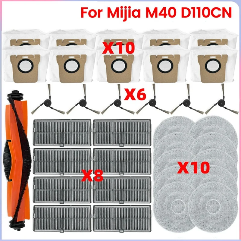 For Xiaomi Mijia M40 D110CN Vacuum Cleaner Parts Main Roller Side Brush Hepa Filter Mop Cloth Dust Bag Accessories