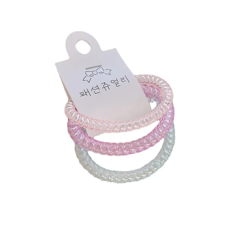 Three-piece set of transparent jelly telephone wire hair ring simple bright candy Korean version of head rope hair accessories