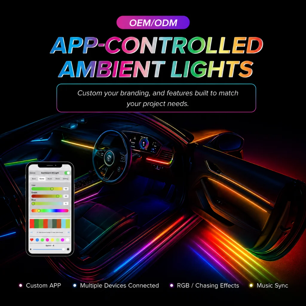 Most Popular Universal Fit Car Ambient LED Lighting Kit with APP Control Multiple Chaser Colors 12V 2-Year Warranty 2026 NEW
