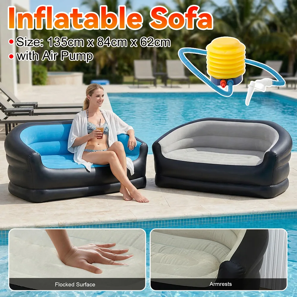 Twin Size Air Sofa Bed with Air Pump Blow Up Couch Inflatable Lounging Sofa for Indoor Living/Tent Camping/Outdoor Activities