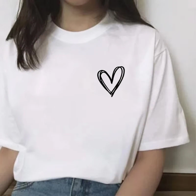 

Heart Print T-Shirt Crew Neck Short Sleeve T-Shirt Casual Every Day Tops, Women's Clothing Neck Fashion Casual Sport Clothes