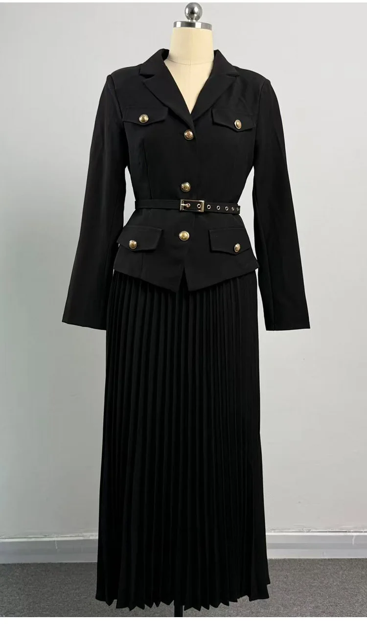 

Осенний комплект из двух предметов, женский костюм, пальто, блейзер + плиссированные шифоновые юбки, костюмы с длинным рукавом, офисная женская куртка, длинные платья, формальные