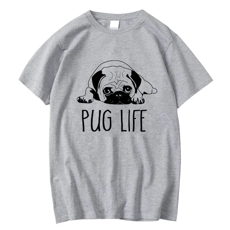 

2025 Summer High Quality T-shirt 100% Cotton Funny Pug Printed Loose Male Crewneck T Shirt Short Sleeve O-neck Tshirt Tops Tees