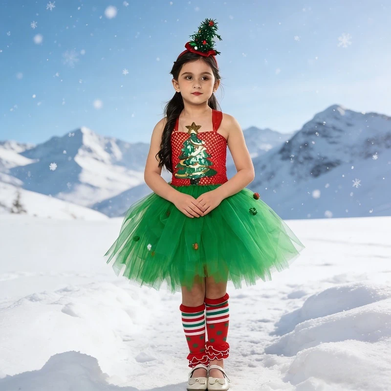 

Christmas Tree Costume Fluffy Tutu Dress Fashion Princess Party Dress Role Play Festival Stage Performance Holiday Outfit