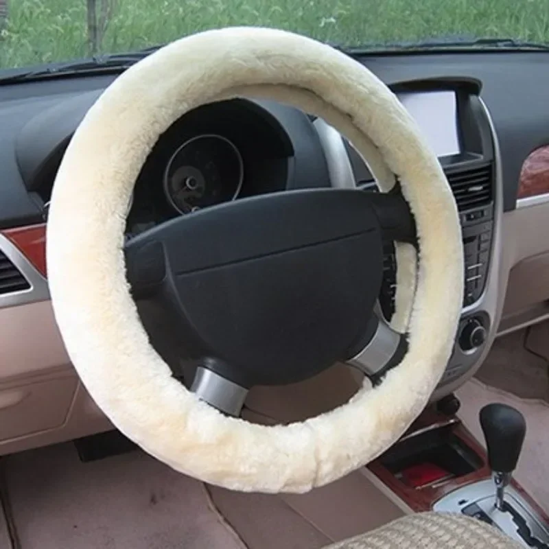 38cm Premium Soft Short Fur Car Steering Wheel Cover High-density Warm Plush Winter Steering Wheel Protector Cover Accessories