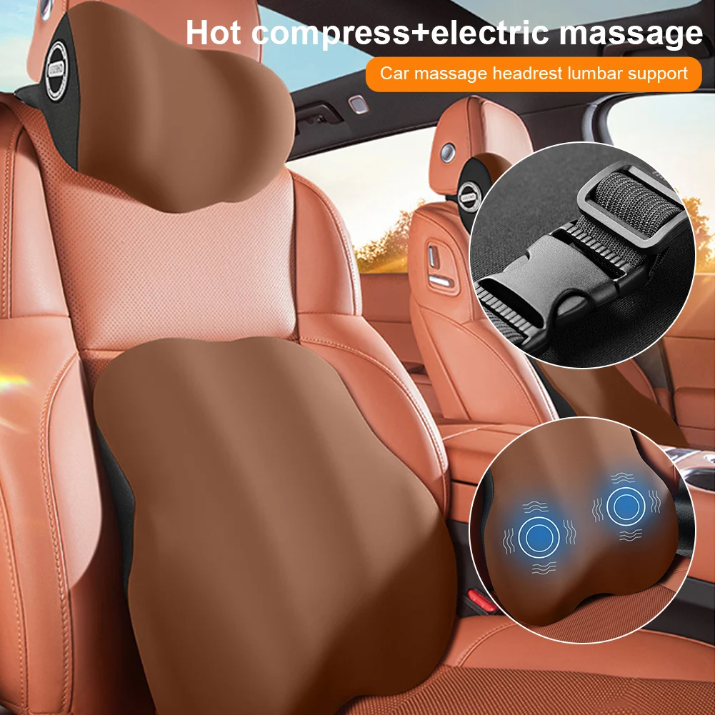 3 In1 Car Electric Heating Lumbar Support Headrest Vibration Massage Lumbar Support Neck Pillow Lumbar Cushion Car Seat Supplies