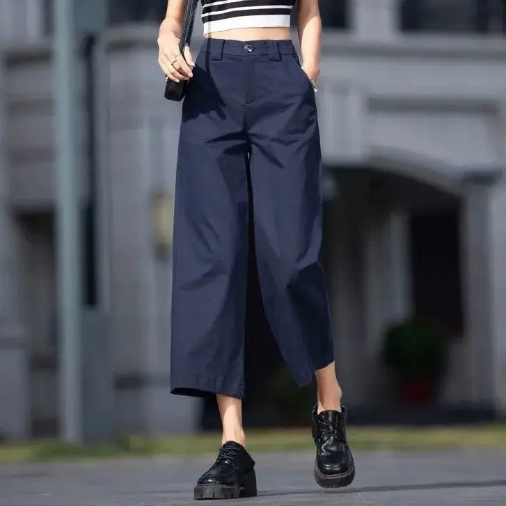 

High Waist Wide Leg Pants Women's Spring And Autumn 2023 New Fashion Versatile Crop Pants High Waist Straight Casual Pants