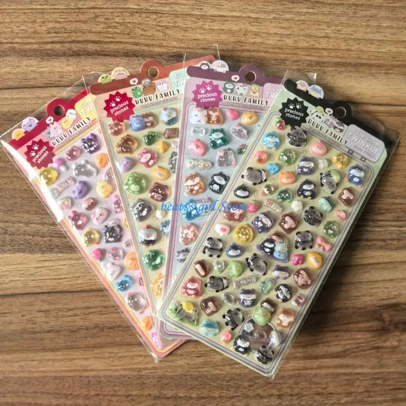 

C7AB Cartoon Animal Embossed Sticker Educational Childrens sticker For Scrapbooking