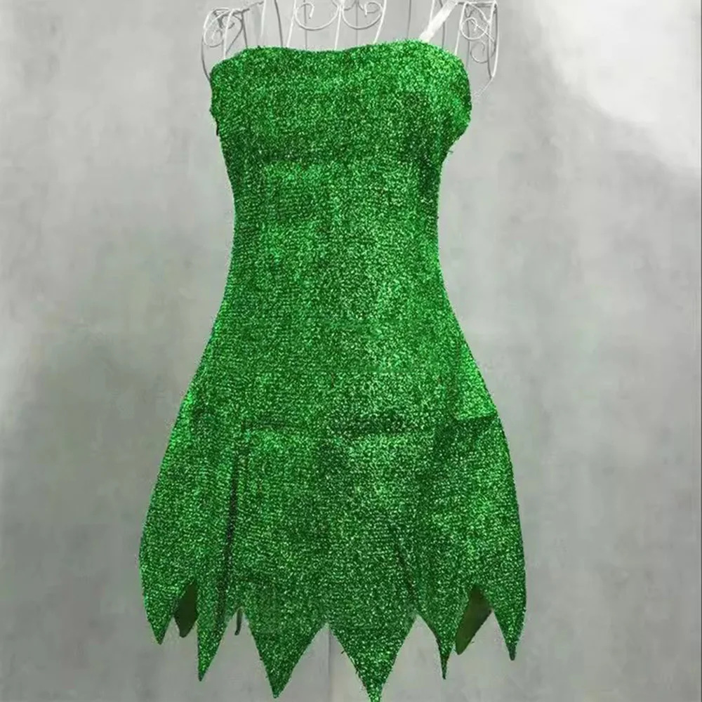 Sexy Miss Tinker Bell Cosplay Costume And Wigs Halloween Carnival Disguise Forest Fairy Green Tinker Bell Dress Dress Accessorie