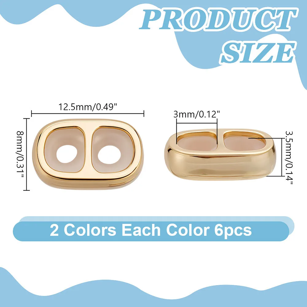 12 Pcs Gold and Sliver Stopper Beads Double Hole Slider Brass Rubber Beads Adjustable Oval Spacer Beads for DIY Earrings