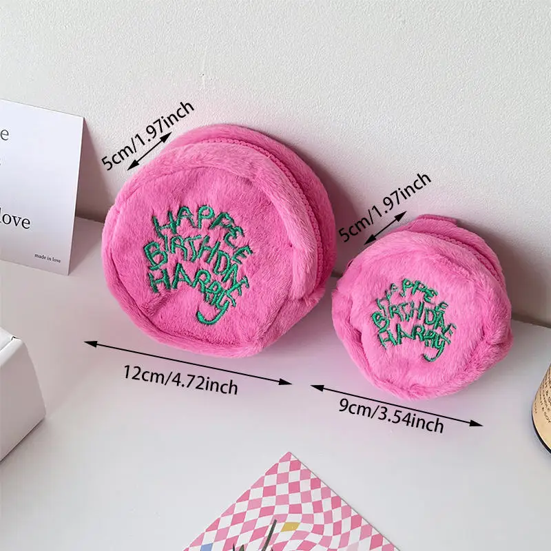 

Pink Mini Coin Purse Earphone Cord Storage Bag Kawaii Spot Cute Plush Round Portable Purse Coin Pouch Cake Bag Girls