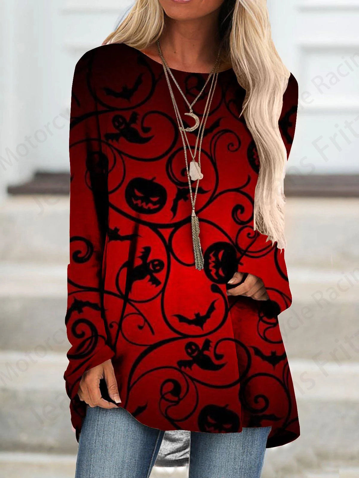 Halloween 3d Print Long Sleeve T-shirt Women Fashion Crewneck Long Tunic Tops Women Falls Pumpkin Clothing Femme Tops Y2k Style