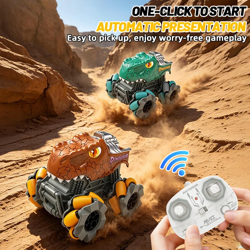 1/64 Dinosaur RC Car Vehicle Toys for Kids Big Wheel Remote Control Stunt Cars with Lights Auto Demo 360 Degree Rotation RC Car