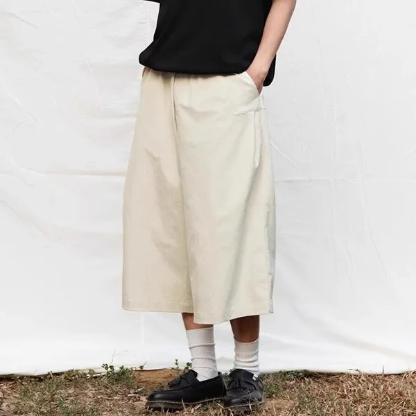 Summer Functional Outdoor Quick-drying Lightweight Cropped Pants for Men Retro Simple Casual Loose Wide-leg Dad Pants