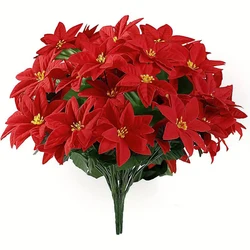 2 bundles gorgeous artificial red Christmas flowers poinsettia indoor outdoor courtyard porch decoration