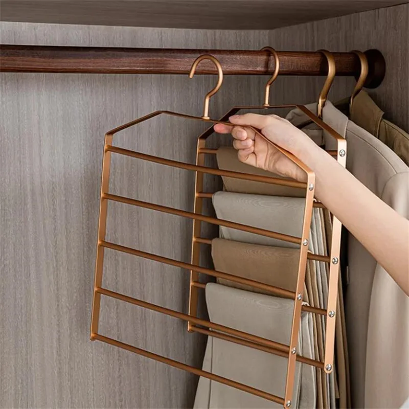 1pc 5 in 1 Pant Hanger for Clothes Hanging Rack Multi-Layer Shelves Closet Storage Organizer Home Aluminum Alloy Towel Hanger