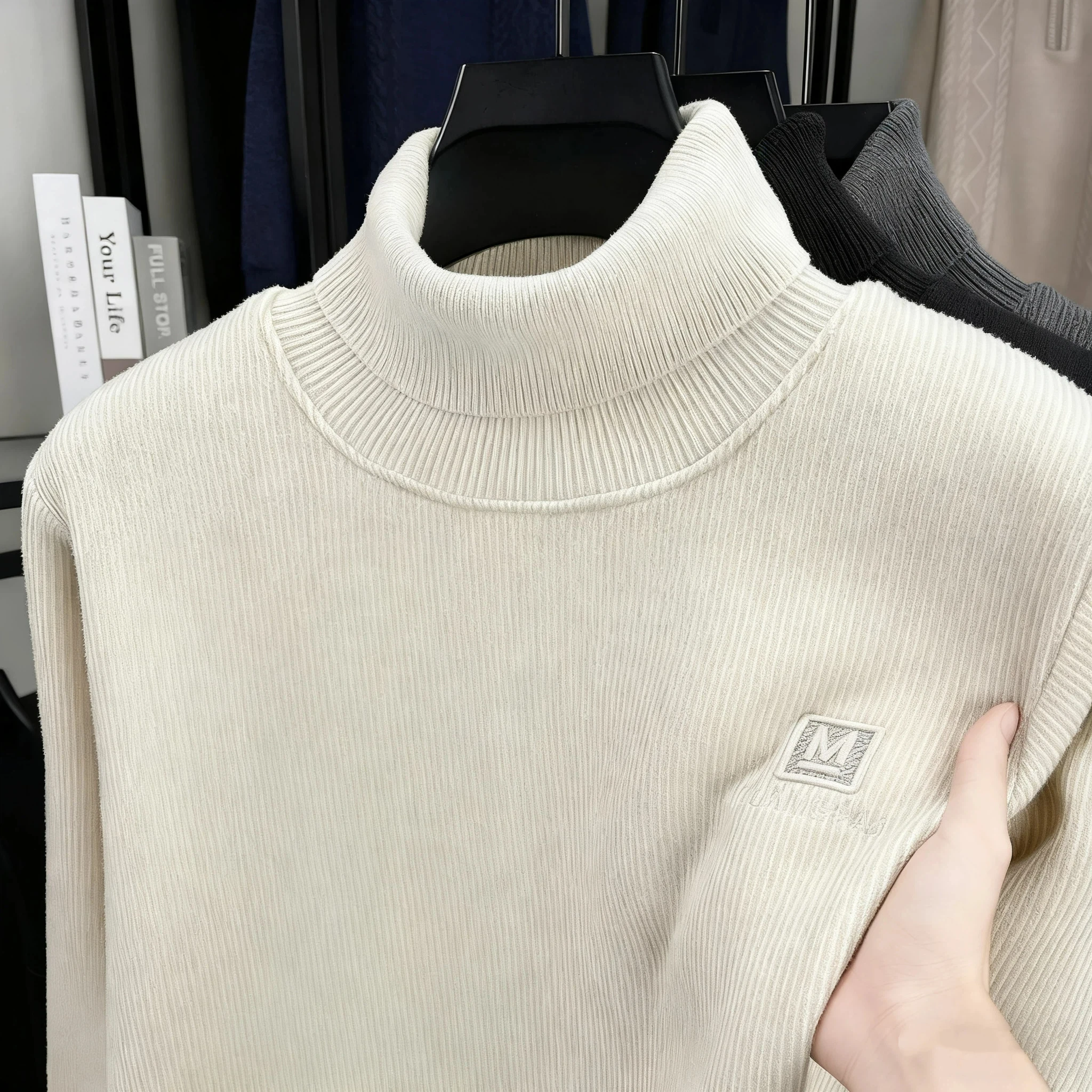 

2025 New Men Turtleneck Sweater Trendy Fleece Lined Thick Warm Plush Knitwear Autumn Winter Casual Pullover Men Knit Sweater