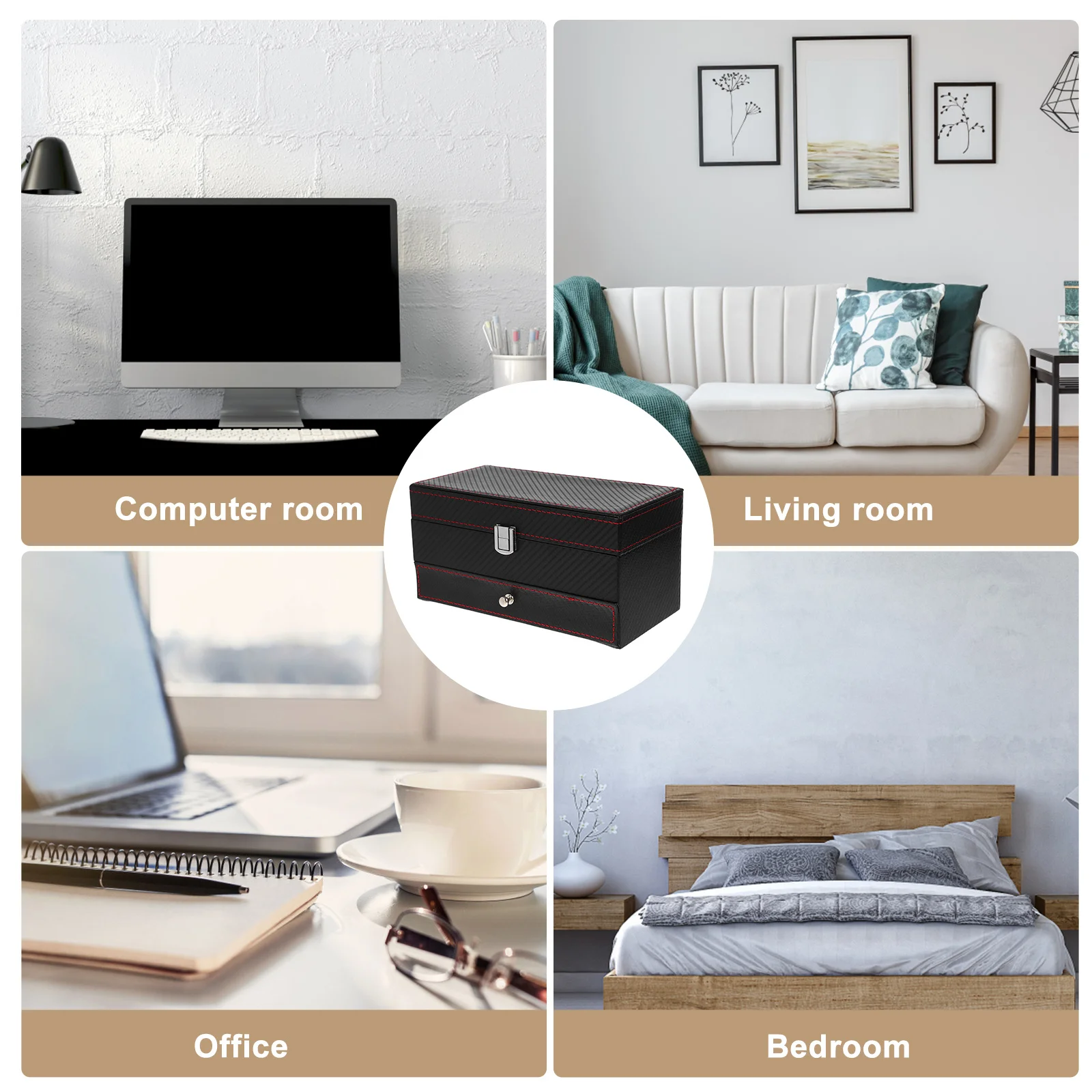 

Black Watch Box Multifunctional Drawer Four Watch Storage Case Display Case Decorative Jewelry Organizer