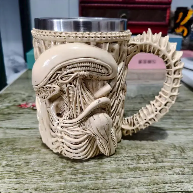 Alien Coffee Resin Stainless Steel Alien Coffee Mug With Spoon Perfect Cups For Sci-fi Fans Unique Drinkware Gift For Halloween