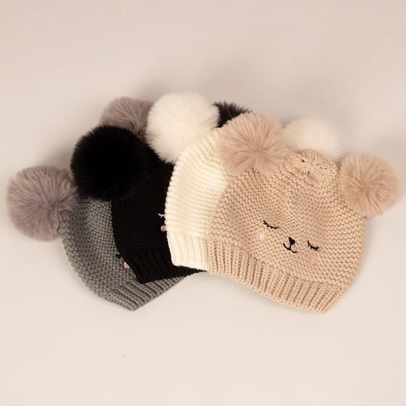 Autumn Winter Baby Knitted Bonnet Cute Infant Toddler Warm Pompom Hats For Kids Boys Girls Children Warm Beanie Caps 6-24M