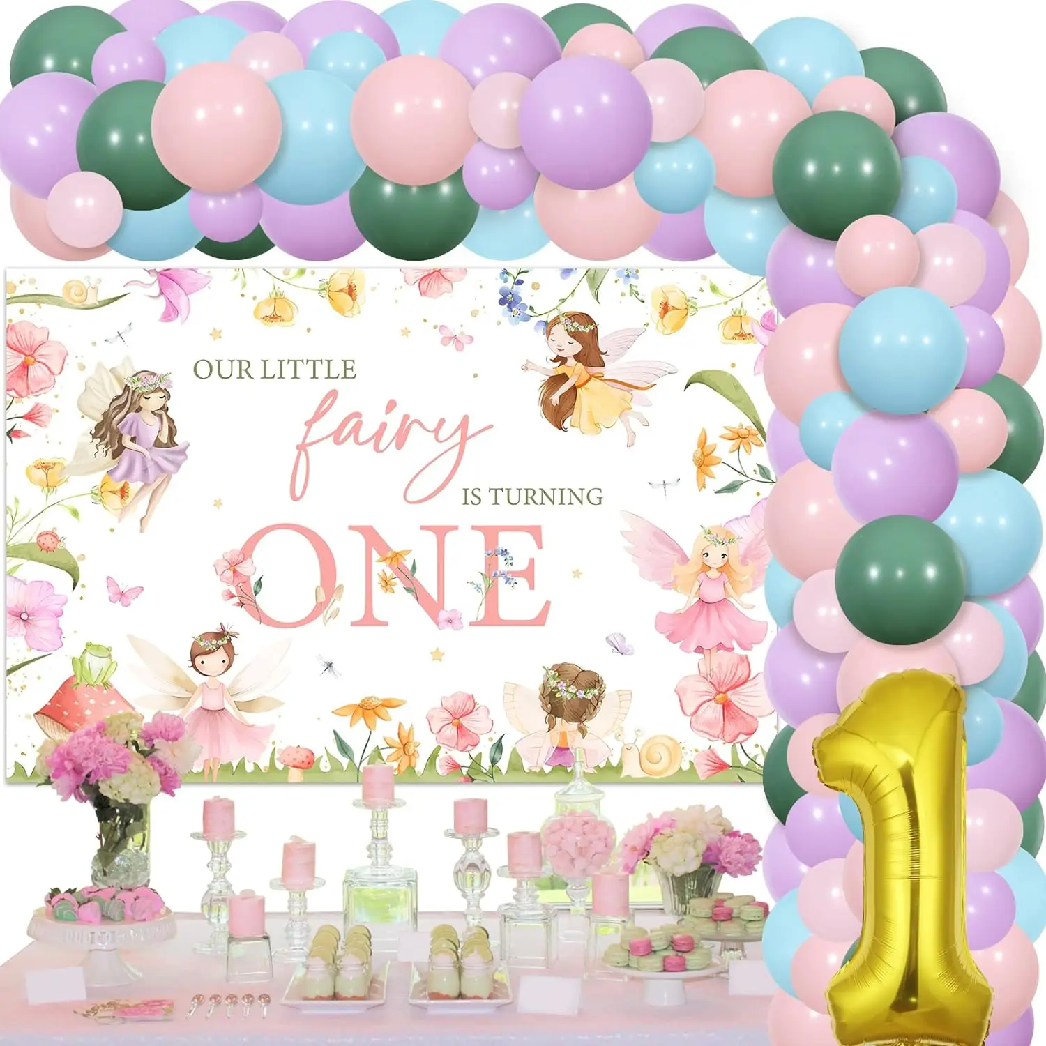 

Fairy 1st Birthday Decor Floral Fairy First Birthday Our Little Fairy Is Turning One Backdrop Balloons for 1 Year Old Girl