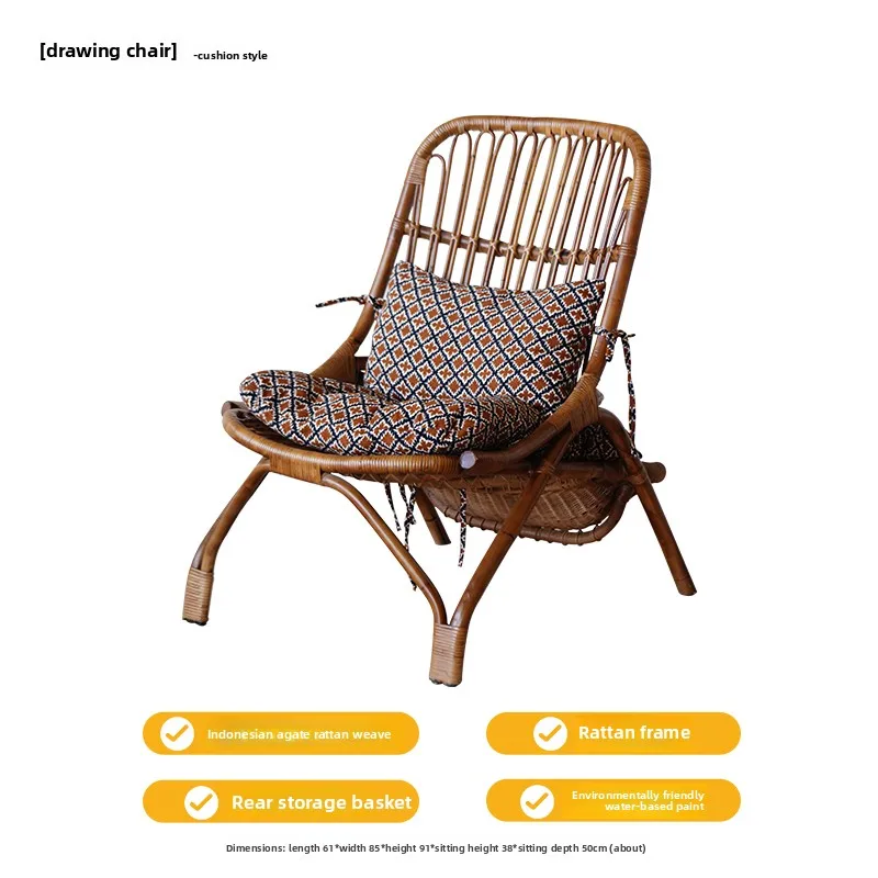 Nordisch, Retro, Liegestuhl, natürlich, indonesisch, Rattan, Zuhause, faul, lässig, Nickerchen, Balkon, Rattanstuhl