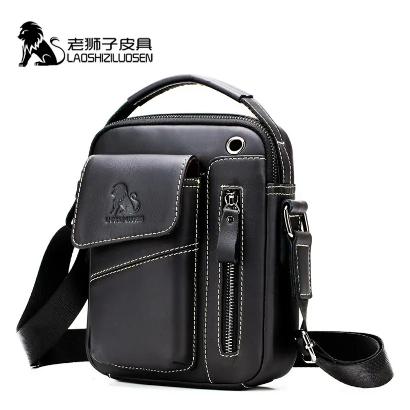 LAOSHIZI حقيقية جلد البقر حقيبة ساعي الرجال حقيبة يد الصدر Crossbody حقيبة كتف حقيبة رجالية Tas الأعمال الصغيرة الذكور Bolsas كيس