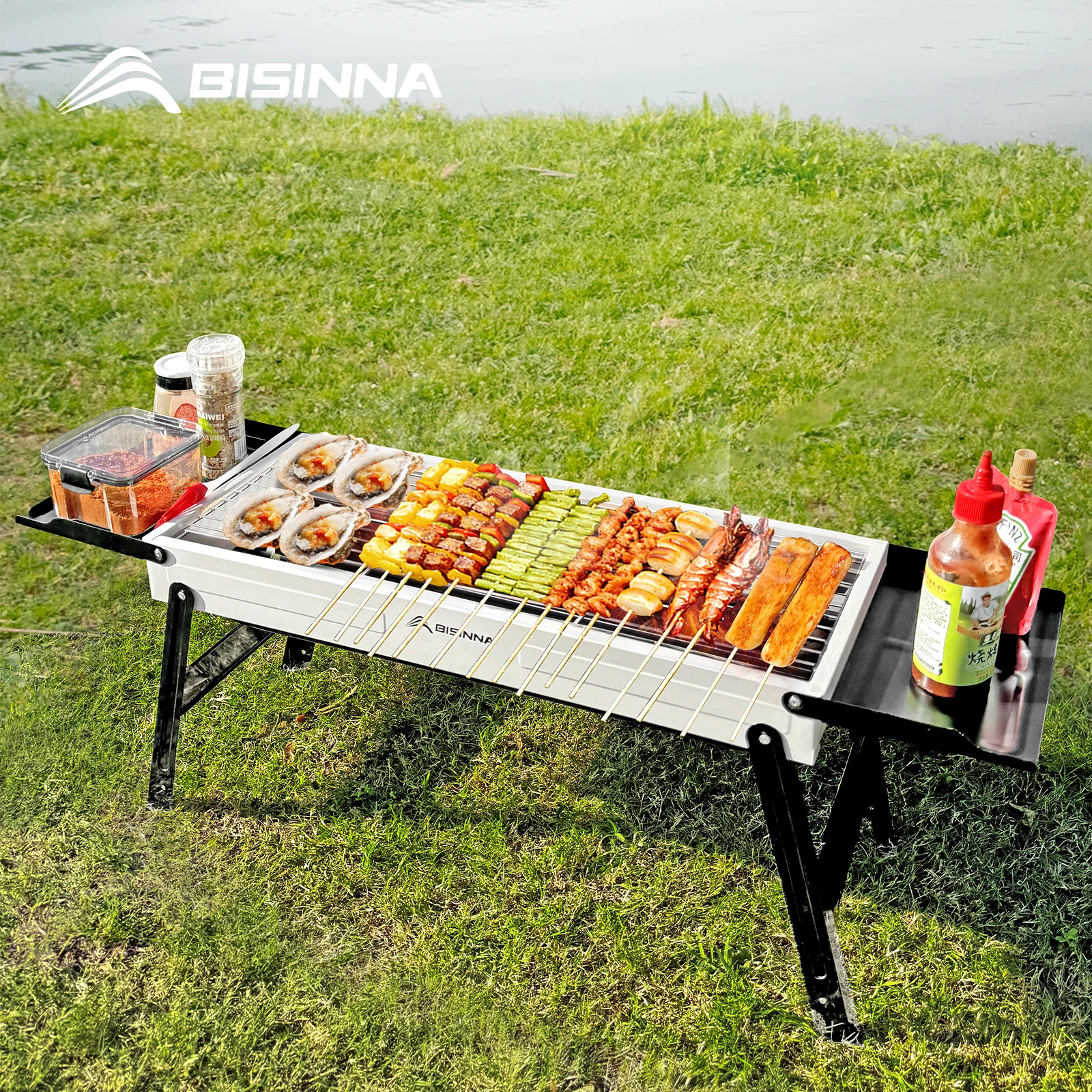 BISINNA Outdoor Barbecue Grill Portable Folding Charcoal Stove Camping Burner Brazier for Travel Picnic BBQ