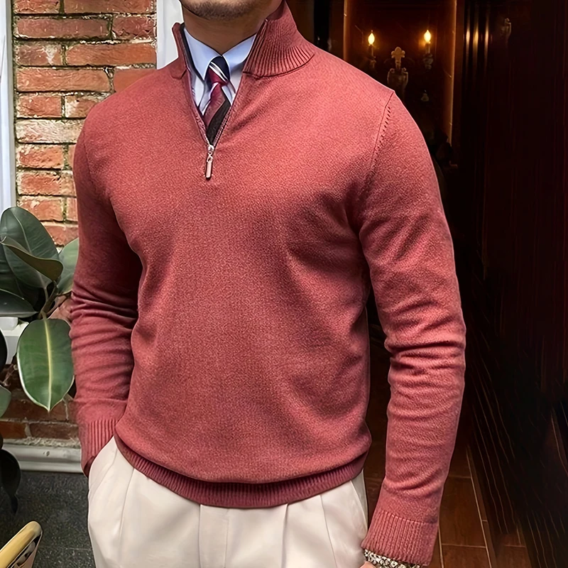 Frühling Herbst Herrenpullover mit Viertelreißverschluss Slim Fit Pullover Business Poloshirt Strick Halbrollkragen Pullover Strickwaren – Detail 9