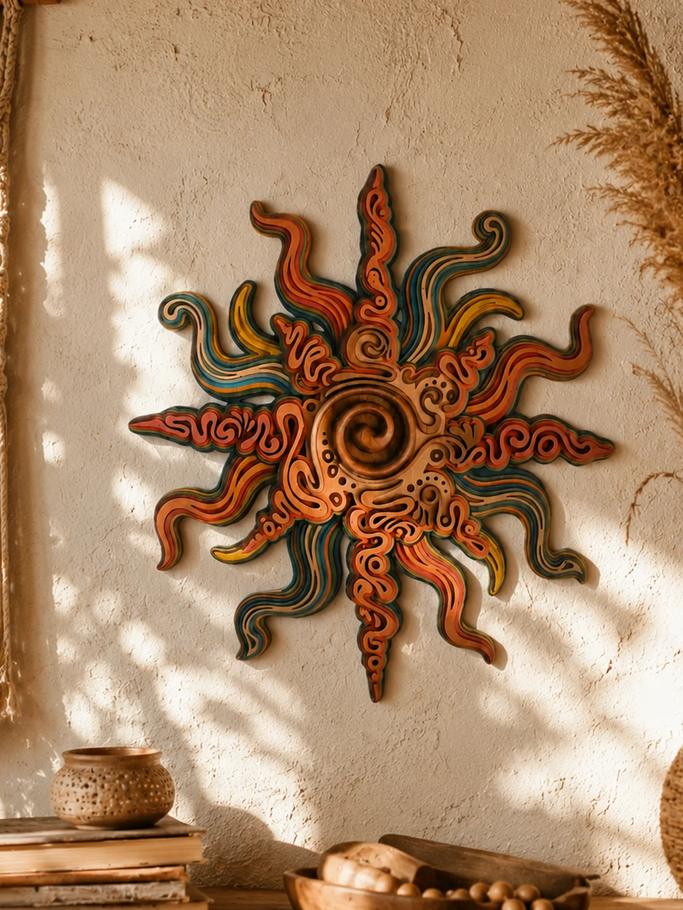 Vintage Wall Hanging Boho Sun Moon Mushroom Butterfly Floral Wall Art Decor Rustic Wall Ornament for Bedroom Living Room Gift