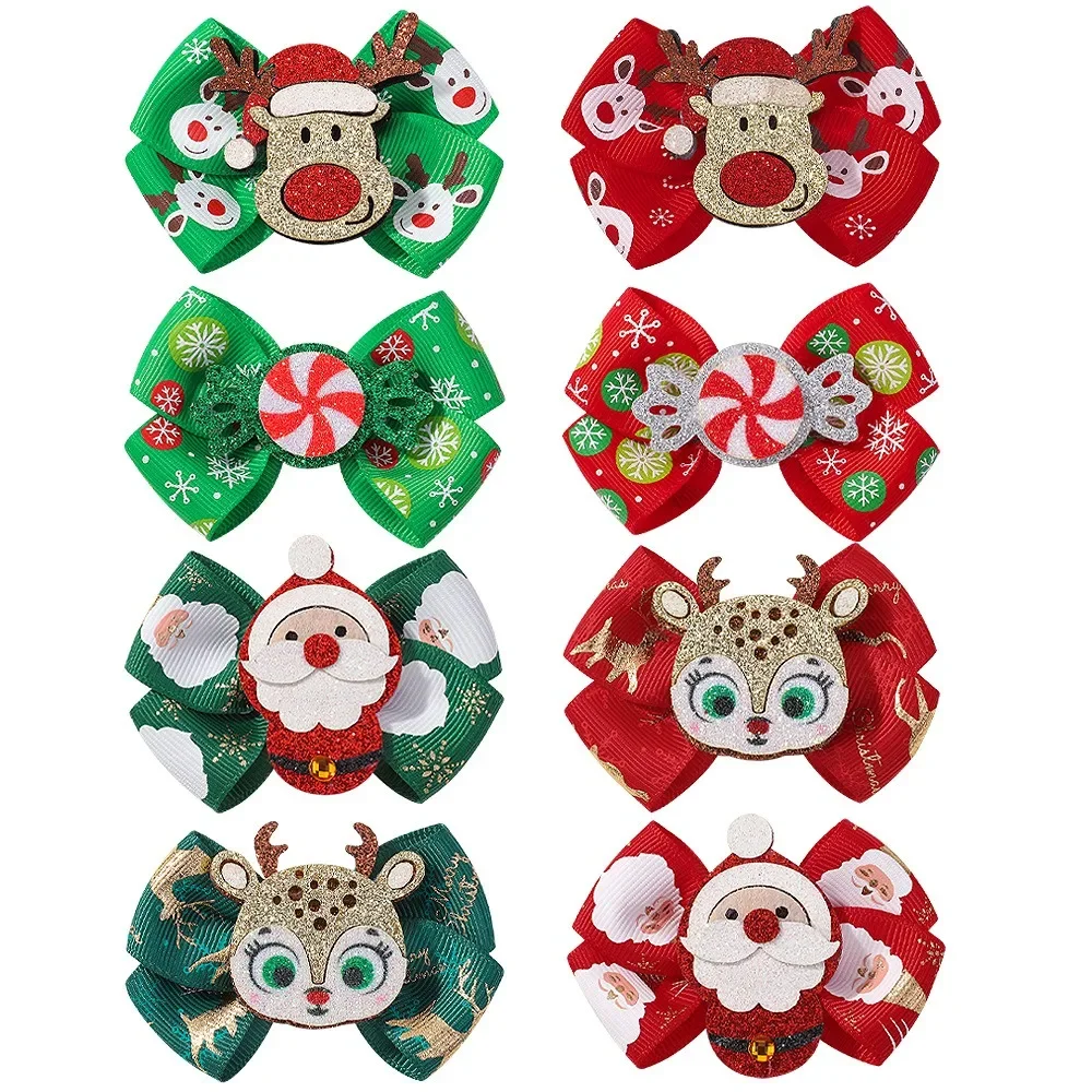 Christmas Eld Candy Bowknot Hairpin Xmas Girls Favors Santa Claus Deer Hair Clip Natal Navidad Merry Christmas Party Girl Gifts