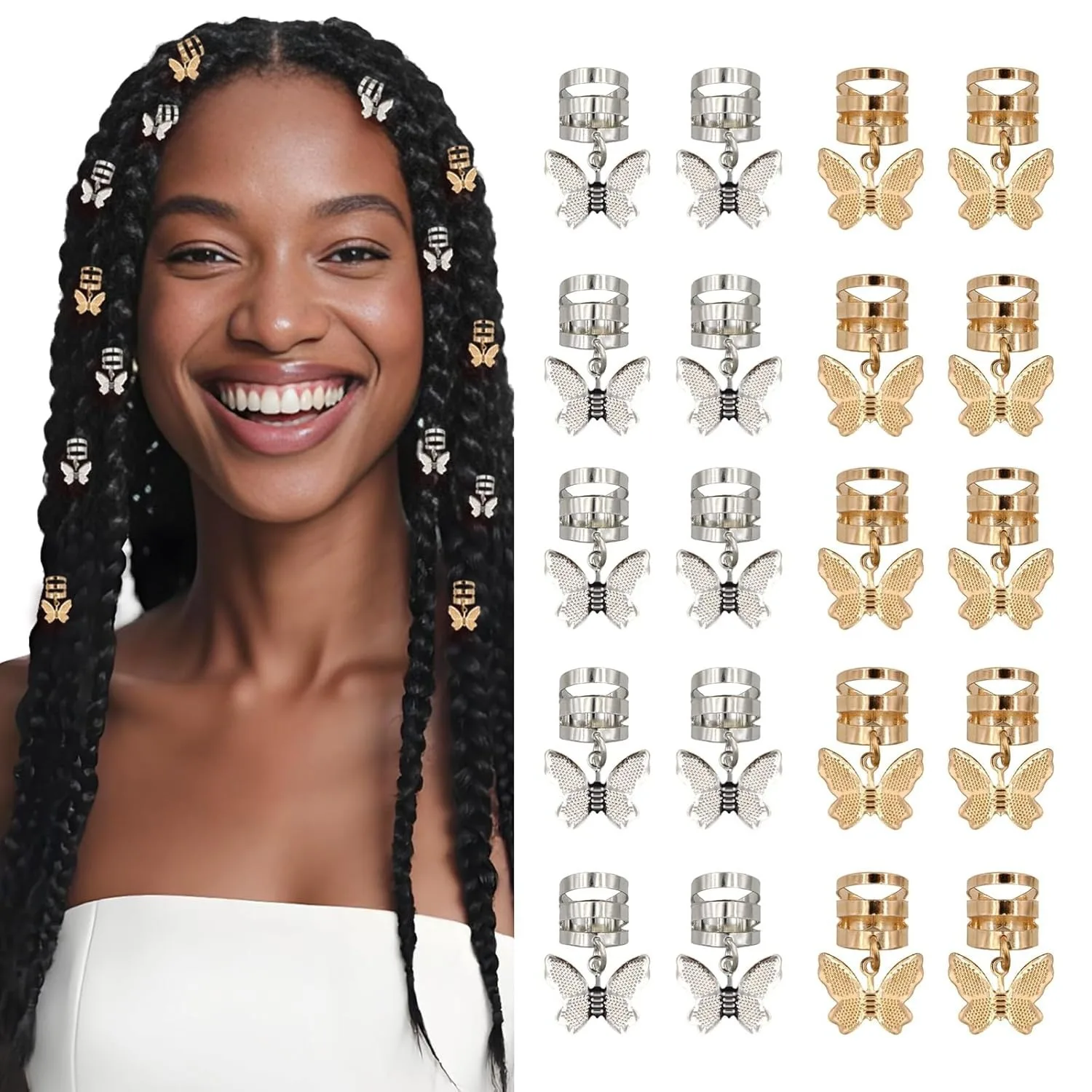

Butterfly Hair Rings 20pcs European American Style Metal Alloy Gold Tone for Braids Dreadlock DIY Home