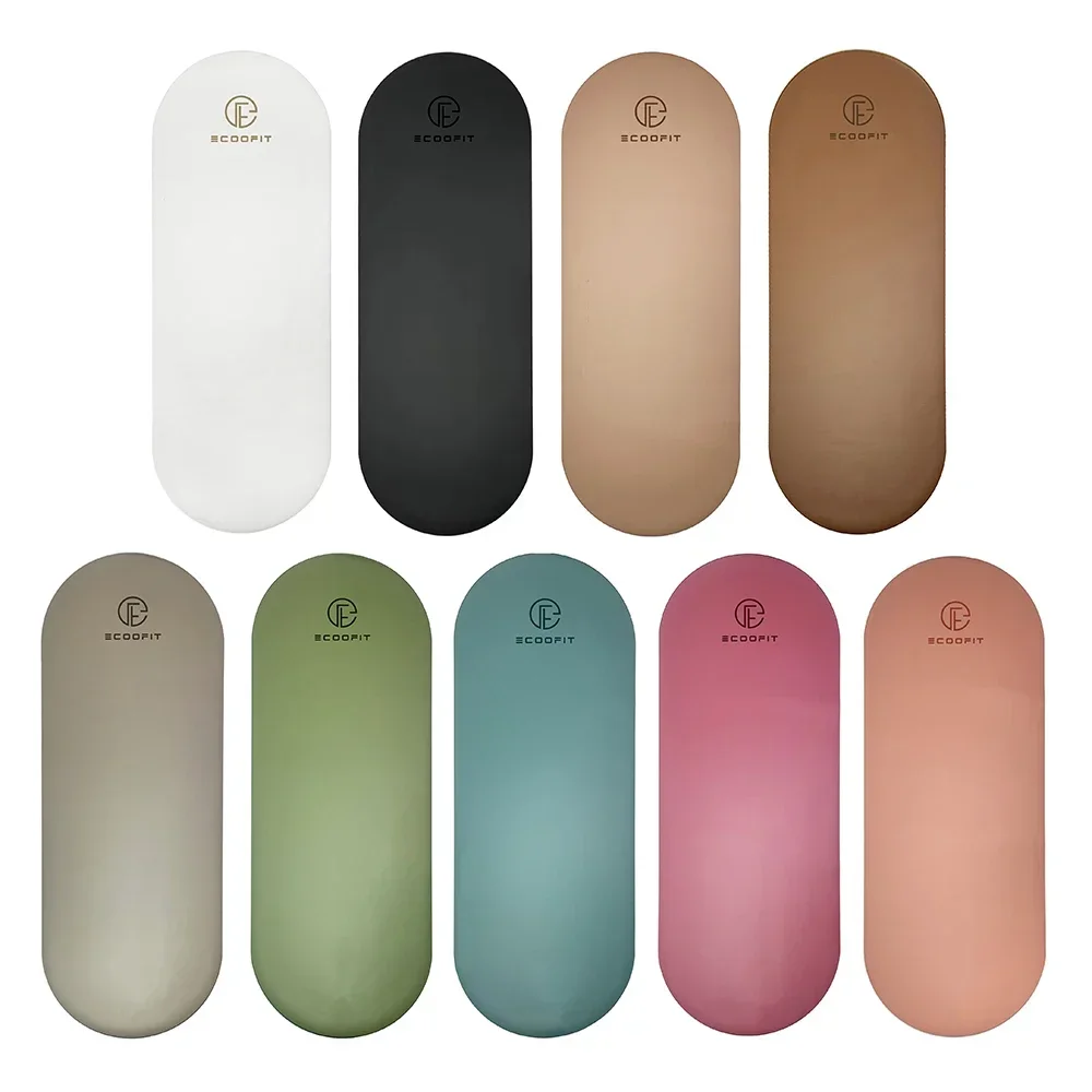 Cream White Beige Nude Eco Friendly Vegan Custom Laser Logo PU Rubber Non Slip Round End Oval Capsule Shape Arch Curve Yoga Mat