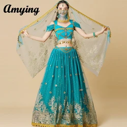 Oriental Princess Costume Indian Belly Dance Dress Women Short Sleeved Top+Long Skirt Set Ladies Performance Suit Holiday Best