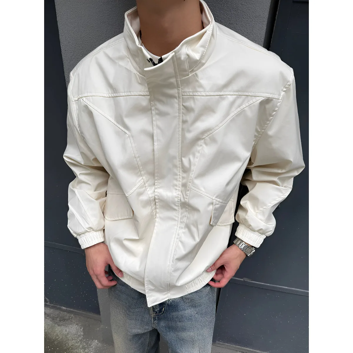 American Hardman Style Three-Proof Stand Collar Rider Jacket Men's Short Outerwear Deconstructed Workwear Autumn Fashion