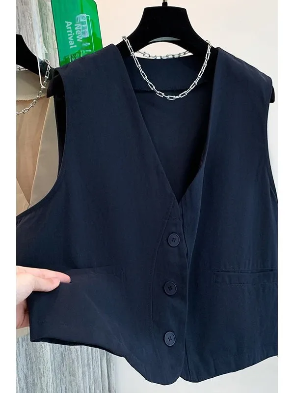 

Slimming V-Ne Oversized Jaet Vest Brand New Autumn Wear Simple Sle Workwear Layering Tank Top Commute Friendly Color
