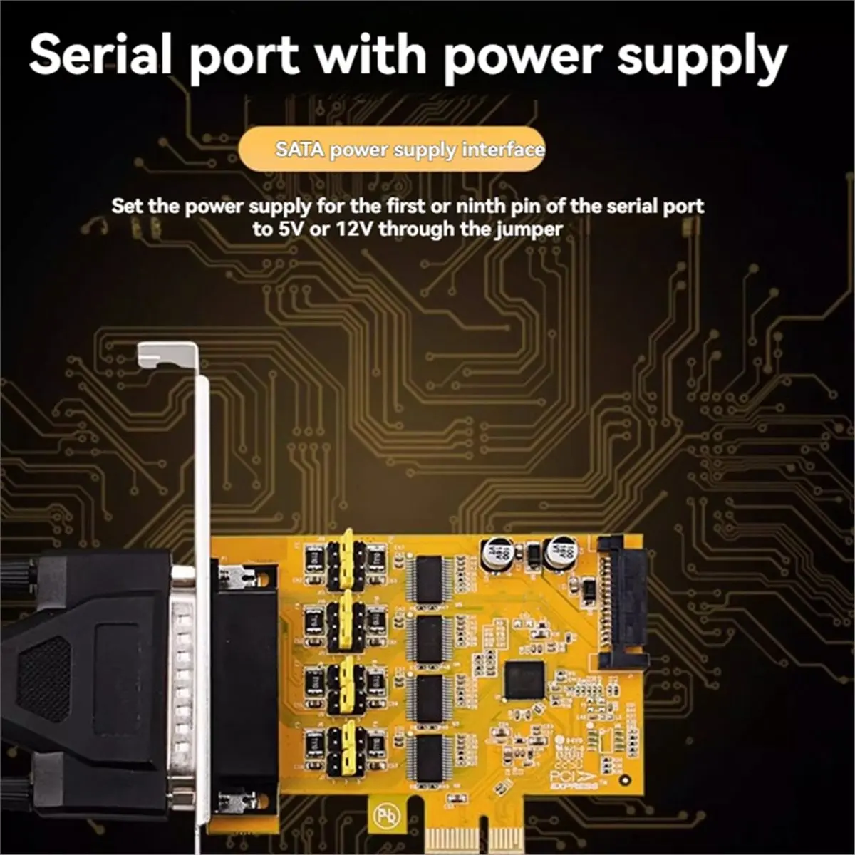 [VALUE PACK]PCle1X to 4 Serial Port RS232 Adapter Card AX99100 Chip PCIE Expansion Serial Card Riser Card SATA 9Pin Power Supply