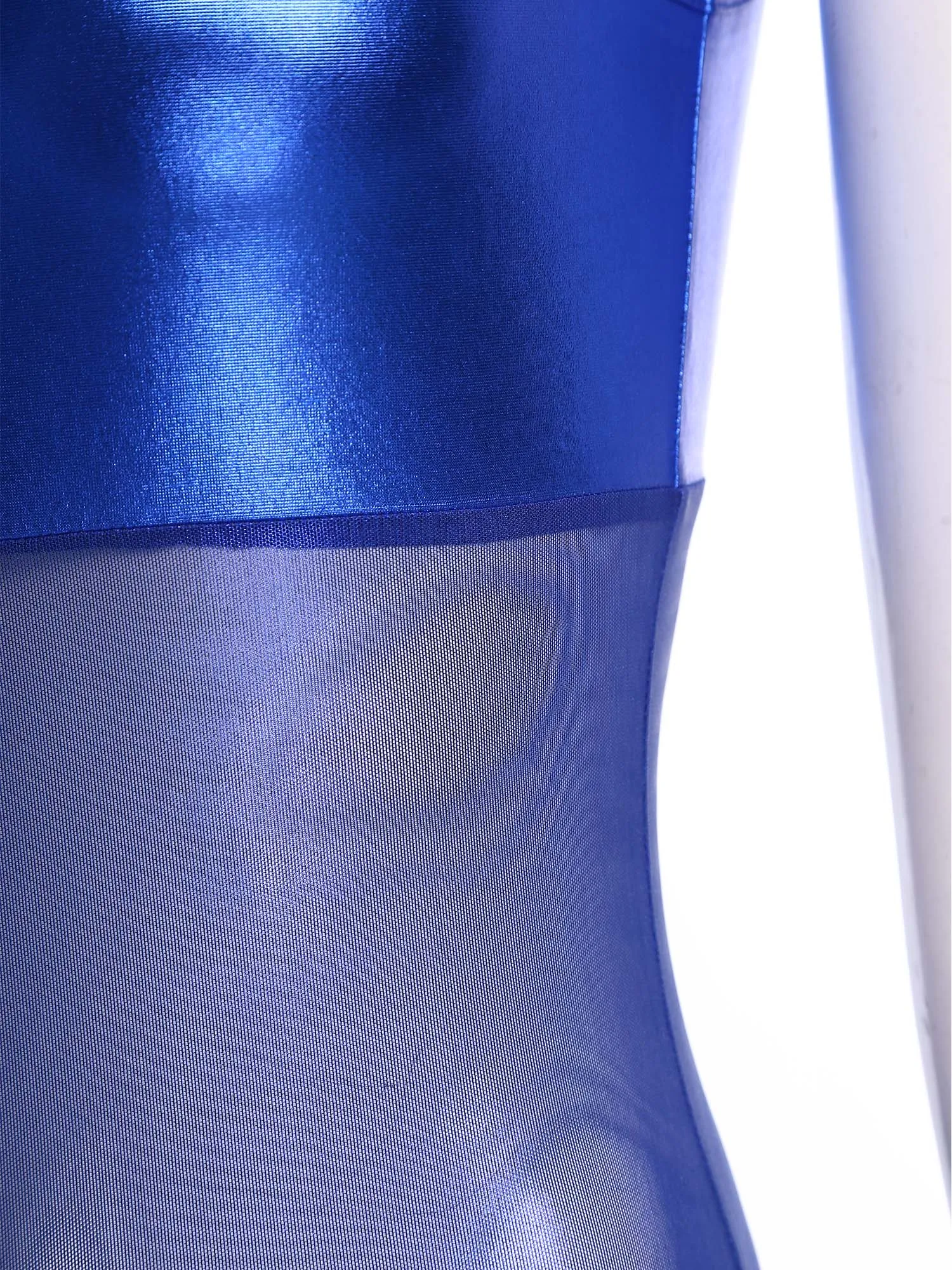 إمرأة مثير يوتار بقماش شفاف المرقعة لامع لامع ارتداءها ليلة خارج كلوبوير بذلة أكمام Unitard ملابس الرقص الطرف