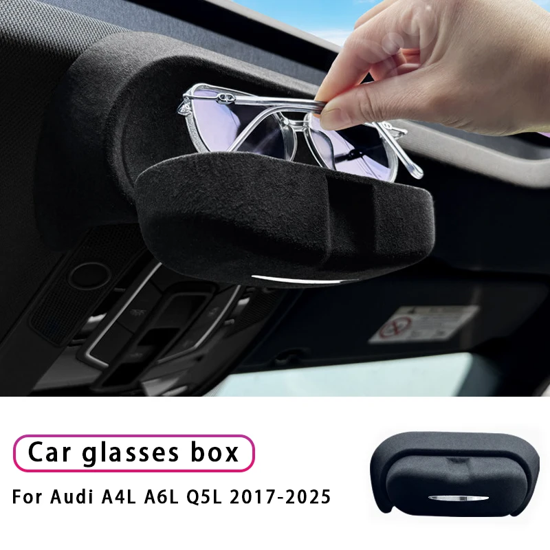 For Audi A4L Q5L A6L 2017-2025 Car Glasses Case Suede Car Sunroof Sunglasses Storage Box Organizer Car Accessories